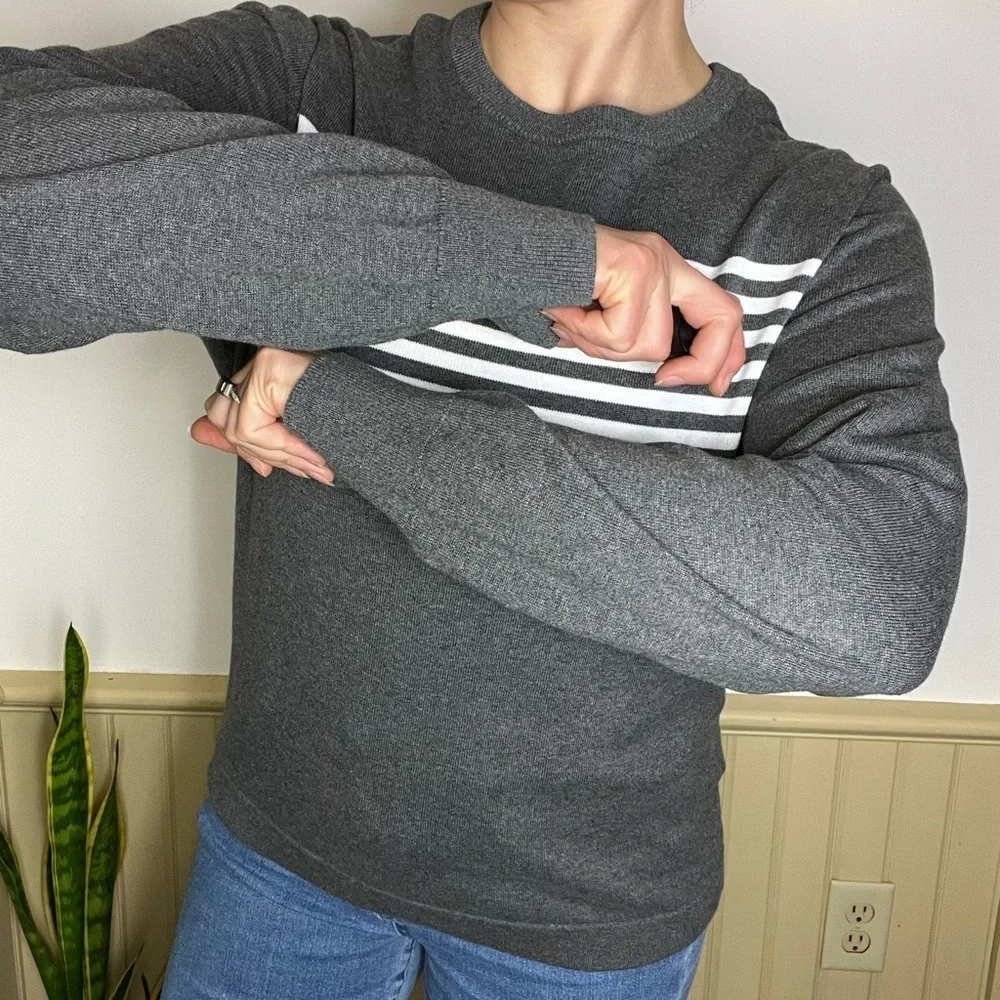 J.Crew Gray Striped Sweater 100% Cotton Soft Lightweight Unisex Women’s Sz M